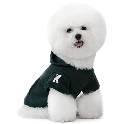 Dog Hoodie Fleece Puppy Clothes Warm Sweater with Hat for Small Dogs Cat Hooded Shirt Kitten Pet Basic Sweatshirt with Pocket Doggie Soft Winter Coat Apparel (XL-(15~24lb) | Chest(~20.8") / Green)