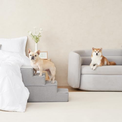Dog Stairs for Bed 20" H (Light Grey / Extra Wide 16.5" x 28" x 20")