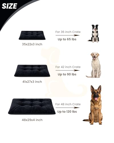 Washable Dog Crate Bed Kennel Mat for Large Dogs (Black / 48.0"L x 29.0"W x 3.5"Th)