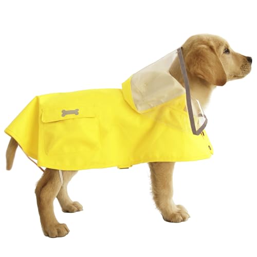 Dog Waterproof Raincoat with Poncho Hoodie (XXX-Large: 70-92lbs / Yellow)