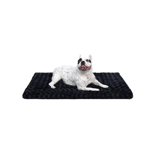Washable Dog Bed Mat Medium Size Fluffy Pet Crate Pad 30x19 (Black / 30.00" x 19.00" x 1.50")
