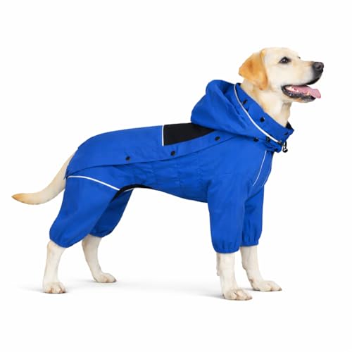 Waterproof Dog Raincoat with Removable Hood (Blue / XXL (Back 20.5"))