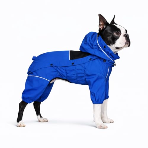 Waterproof Dog Raincoat with Removable Hood (Blue / XL (Back 18"))