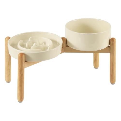 Elevated Slow Feeder Dog Bowls (Light Yellow)