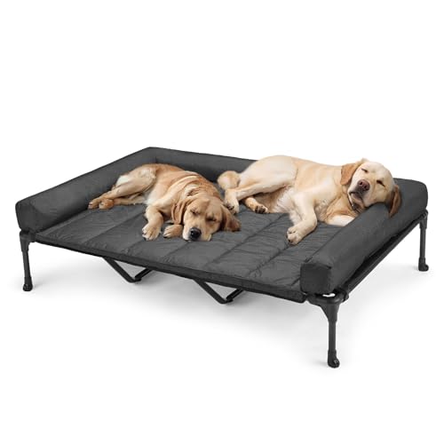 Outdoor Elevated Dog Bed with Waterproof Bolster Cushion (Black / 59.0"L x 37.5"W x 9.0"Th)