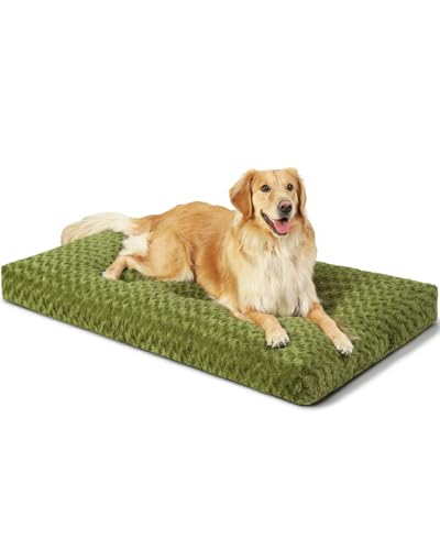 Washable Dog Bed Medium Size Dog Crate Bed Pet Mat 35"x23" Green (Green / 35.0"L x 23.0"W x 3.5"Th)