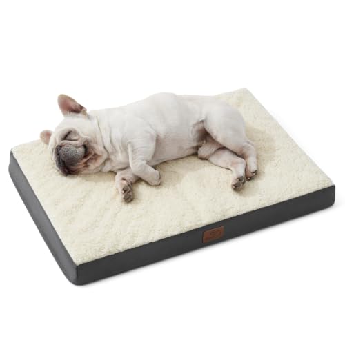 Washable Dog Bed Medium Size Dog with Comfy Sherpa (30"L x 20"W x 3"Th / Grey)