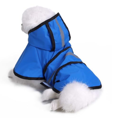Dog Raincoat Hooded Reflective Waterproof Slicker Poncho (Blue / 3XL(33-38 pound))