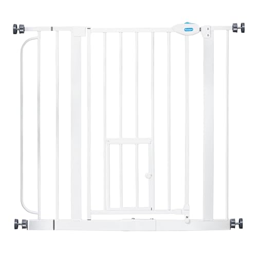 Carlson 29 36.5” Extra Wide Dog Gate with Small Pet Door (White / 29.5-36.5" W x 30" H)