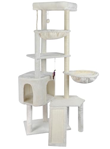 Wang Xin Four Layer Big Cat Tree with Huge Cat Condo and Two Hammocks Scratch Pad (Large / Beige)