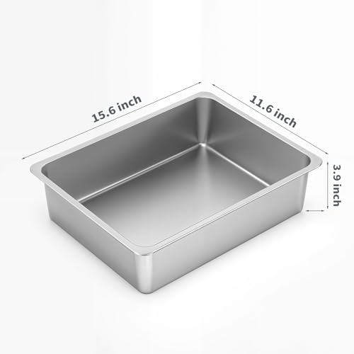 Small Stainless Steel Cat Litter Box Low Entry (15.6" L x 11.6" W x 3.9" H)
