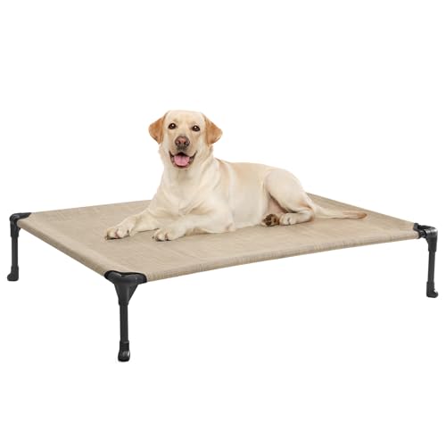 Outdoor Elevated Dog Bed Large Sized Dogs (42.0"L x 30.0"W x 7.0"Th / Beige Coffee)