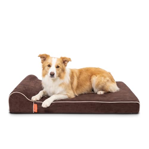 Orthopedic Memory Foam Dog Bed with Pillow and Durable Water Proof Liner & Removable Washable Cover & Smart Design Medium (34.0"L x 22.0"W x 5.5"Th / Chocolate)