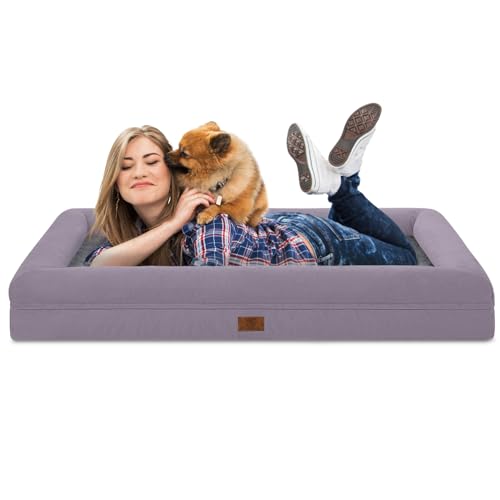 Jumbo Waterproof Dog Bed for Extra Large Size Dogs with Bolster (Purple / 53.0"L x 42.0"W x 8.25"Th)