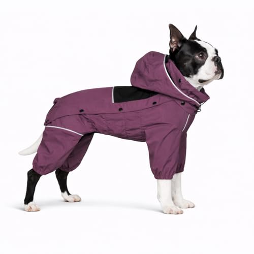 Waterproof Dog Raincoat with Removable Hood (Plum Purple / M (Back 14"))