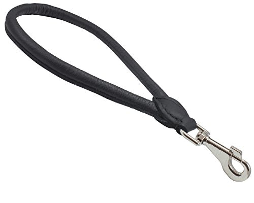 Round Genuine Rolled Leather Dog Short Traffic Leash 13" Long 1 (Black)