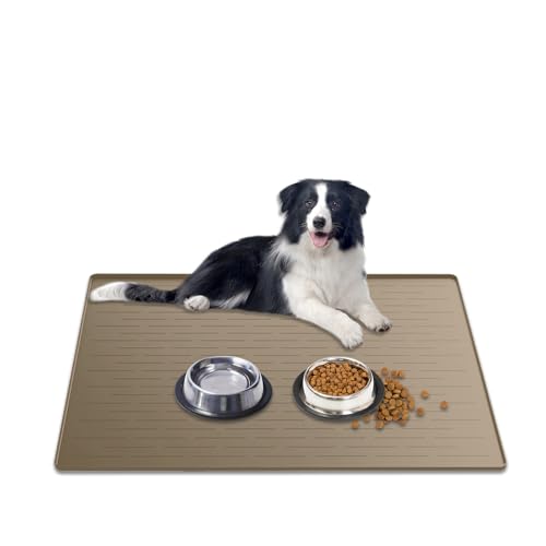 Large Dog Mat for Food and Water (Brown / 31.8"L x 23.8"W)