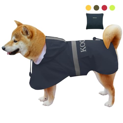 Dog Raincoat Waterproof Hooded (Navy Blue / 2XL-Fit for 20 to 33 pounds)