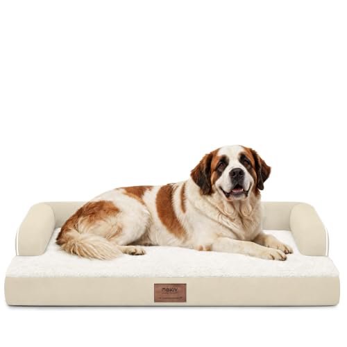 Orthopedic Waterproof Jumbo Dog Bed with Bolster for Extra Large Dogs (53.0"L x 42.0"W x 8.0"Th / Beige)
