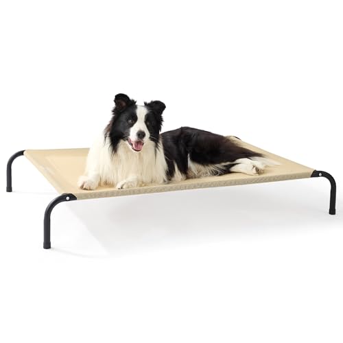 Outdoor Elevated Cooling Dog Bed Large Sized Dog (Khaki / 49"L x 31.5"W x 8"Th)