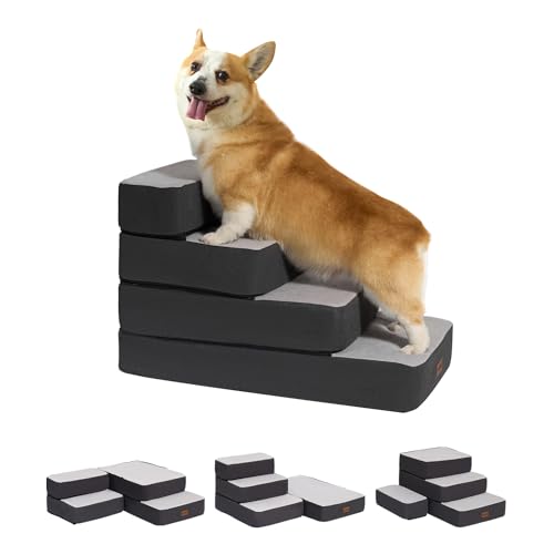 4 Step Adjustable Dog Stairs for Beds (Grey / 4-Step)