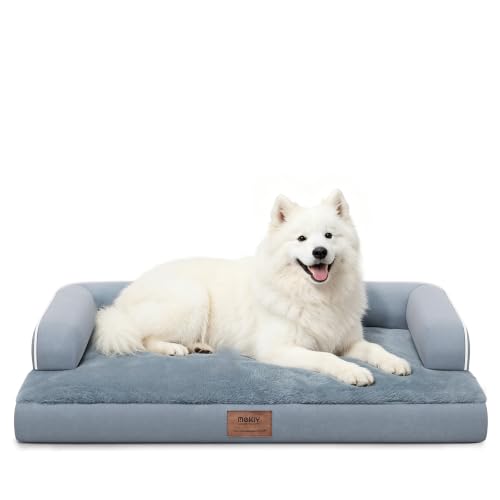Orthopedic XL Dog Bed with Bolster for Extra Large Size Dogs (42.0"L x 30.0"W x 8.0"Th / Grey)