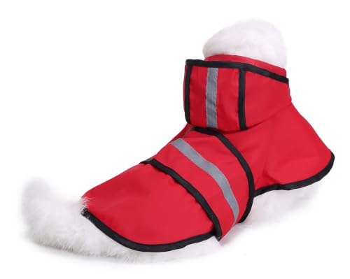 Dog Raincoat Hooded Reflective Waterproof Slicker Poncho (Red / M(5-7 pound))