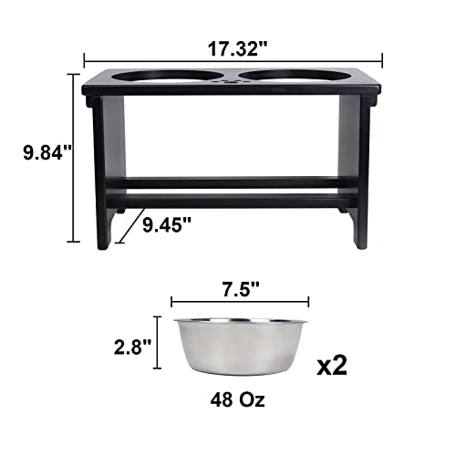 Elevated Dog Bowl Stand with 2 Stainless Steel Bowls (large-10"tall,48 Oz bowl / Black)