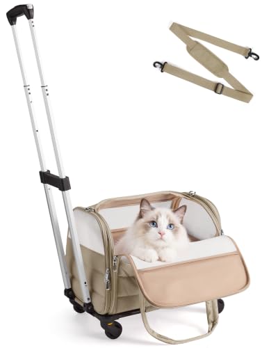 Rolling Cat Carrier with Wheels (Rolling Brown / 18.1"L x 11.0"W x 11.0"H)