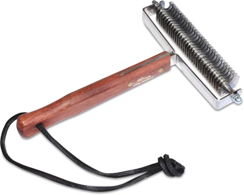 Triple Wide Dematting Undercoat Grooming Rake Stripper Tool for Horses (30 Blade Heavy Coat / Brown)