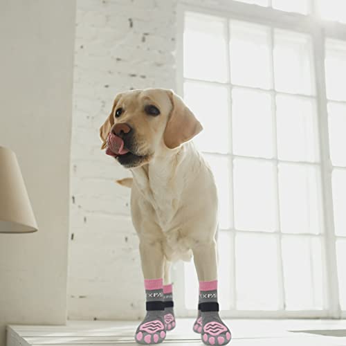 6PCS Anti Slip Dog Socks to Prevent Licking Paws (Large (6 Count) / Pink and Grey)