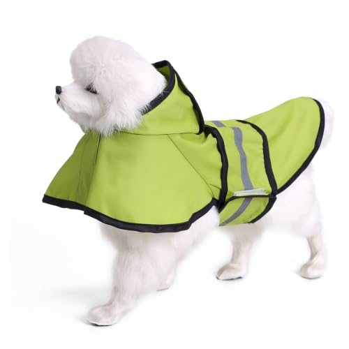Dog Raincoat Hooded Reflective Waterproof Slicker Poncho (Green / XL(11-14 pound))
