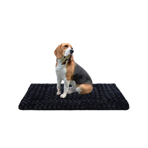 Washable Dog Bed Mat Medium Size Fluffy Pet Crate Pad 36x23 (Black / 36.00" x 23.00" x 1.50")