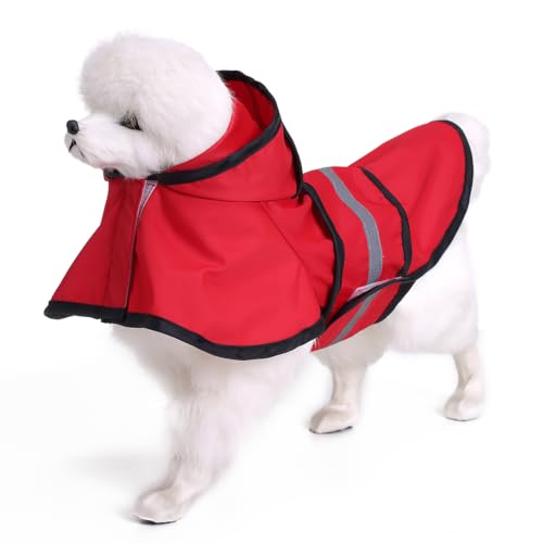Dog Raincoat Hooded Reflective Waterproof Slicker Poncho (Red / 4XL(44-55 pound))
