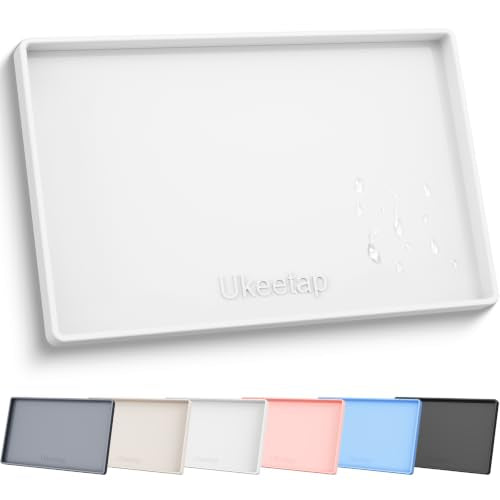 34" x 22" Extra Thick Silicone Mat Waterproof with Raised Edge (White / 34"L x 22"W)