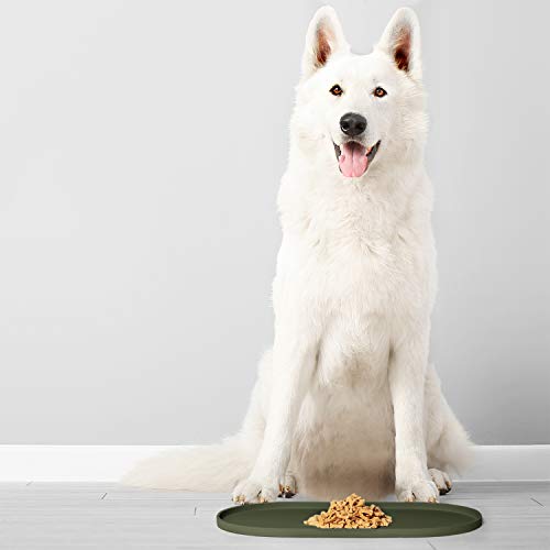 Dog Food Mat Waterproof Dog Bowl Mat (19x11 Inch (Pack of 1) / Khaki Green)