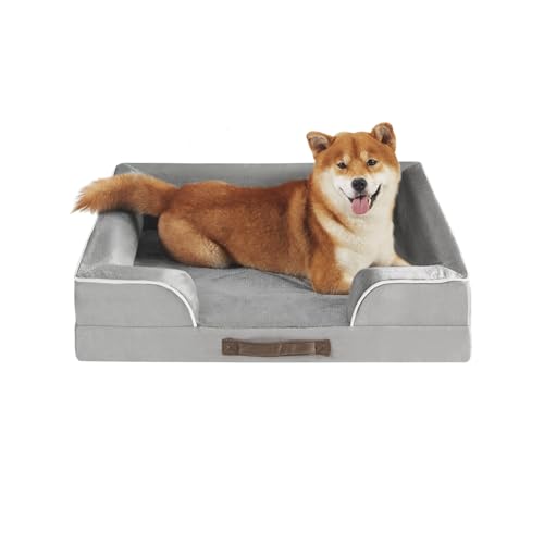 Orthopedic Dog Bed for Medium Dogs (All-Foam Bolster Bed / Ally Grey / Medium (28" x 23" x 6.5"))