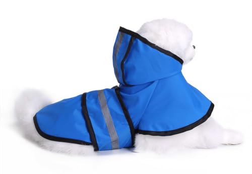 Dog Raincoat Hooded Reflective Waterproof Slicker Poncho (Blue / 4XL(44-55 pound))