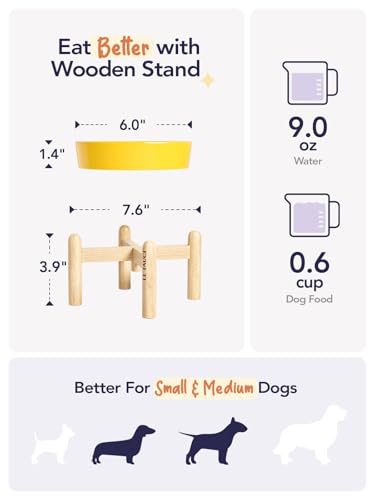 Ceramic Slow Feeder Dog Bowls Elevated (Star Yellow+Stand / S-0.6 Cups)
