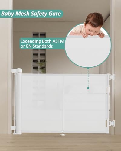 50 inch Reinforced Retractable Baby Gates 34 inch Tall (White / 34" Tall x 50" Wide)