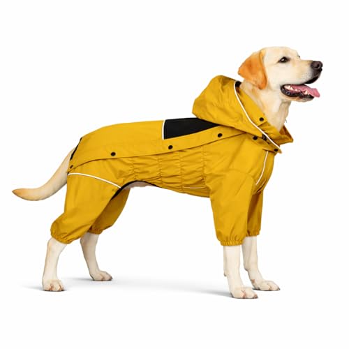 Waterproof Dog Raincoat with Removable Hood (Mustard Yellow / XXL (Back 20.5"))