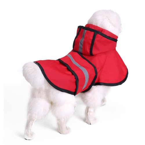 Dog Raincoat Hooded Reflective Waterproof Slicker Poncho (Red / L(8-9 pound))