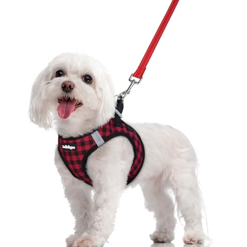 Dog Harness Medium Sized and Leash Set (Red Check / M (chest: 16 - 18.5"))
