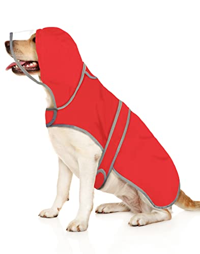Clear Hooded Dog Raincoat Jacket Poncho with Dog Leash Hole Red XL (X-Large / Red)