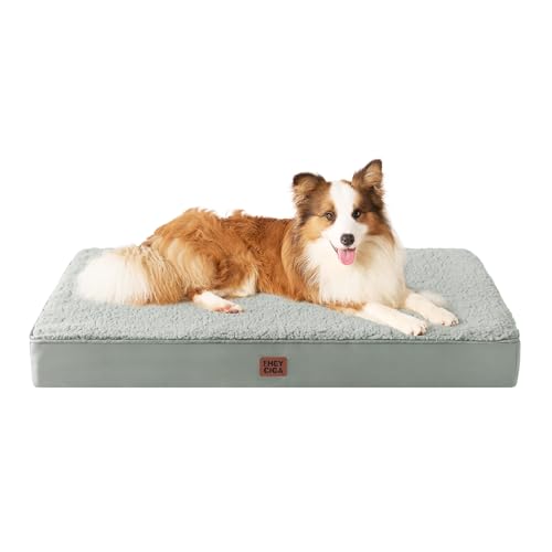 Orthopedic Dog Bed Extra Large with Removable Washable Cover (41*27*3.5 inches / Greyish Green)