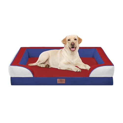 Orthopedic Dog Bed for Extra Large Dogs with Bolster (42.0"L x 30.0"W x 8.5"Th / Primary Tri-Color)