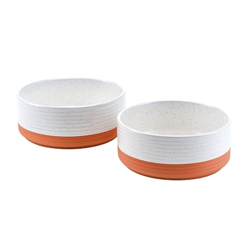 Ceramic Dog Bowls 2 Pack (8.3 in - 7.6 cups / Pattern White - Only Bowls*2)