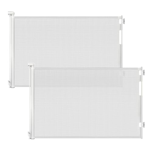 2 Pack) Retractable Baby Gates for Doorways, 55" Wide Mesh Dog Gate (White / 33'' Tall X 55'' Wide (2 Pack))