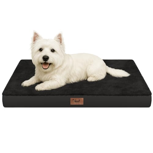 Waterproof Orthopedic Dog Crate Bed for Small Dogs & Cats (Pure Black / 23.0"L x 17.0"W x 2.5"Th)
