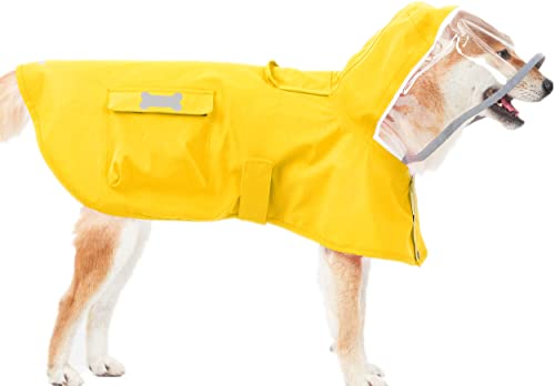 Dog Waterproof Raincoat with Poncho Hoodie (X-Large: 37-55lbs / Yellow)